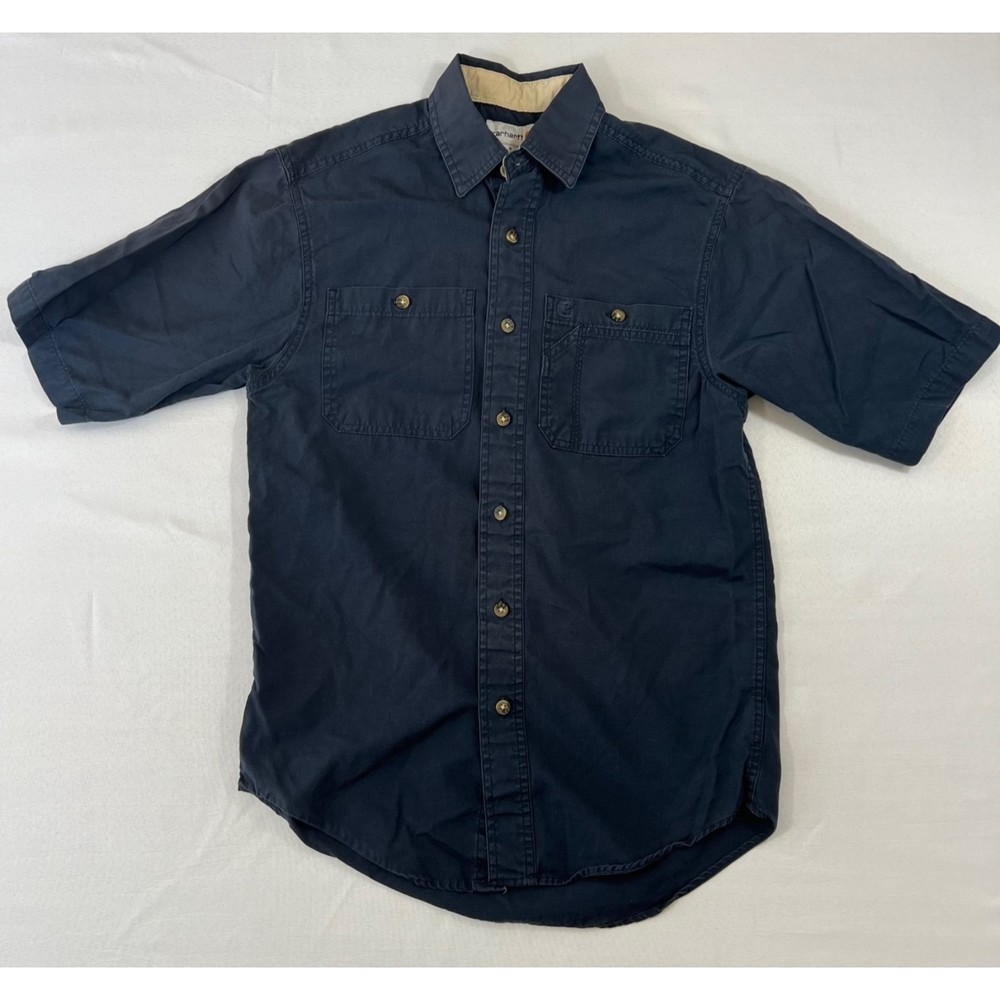 Carhartt Mens Short Sleeve Button Front Shirt Small Blue